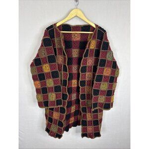 Hand Crochet Granny Square Cardigan Sweater Boho Festival Open Knit Women XL